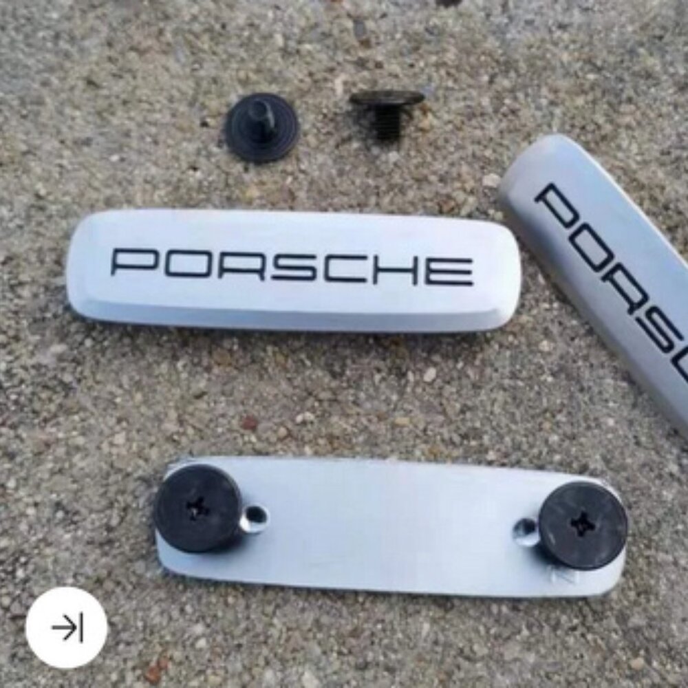 Two PORSCHE STUTTGART Carpet Emblems Insert for Floormat  with Two Screws Silver